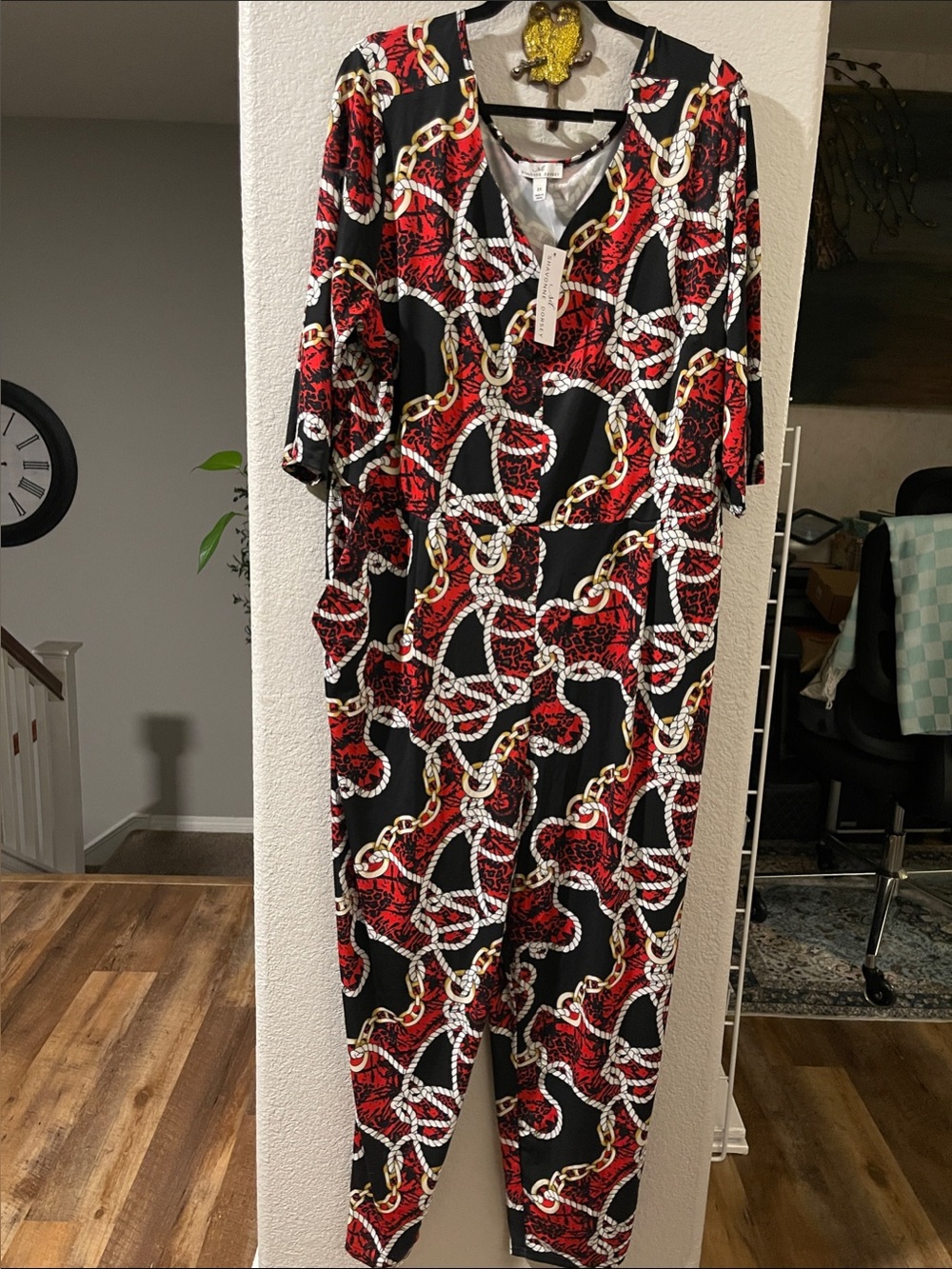 Shavonne Dorsey Black Red Chain Print Jumpsuit 2X NWT